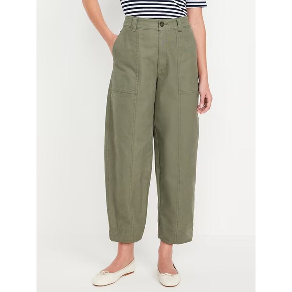Old Navy High Waisted Canvas Barrel Leg Ankle Pants 16 Petite Stonewall Green